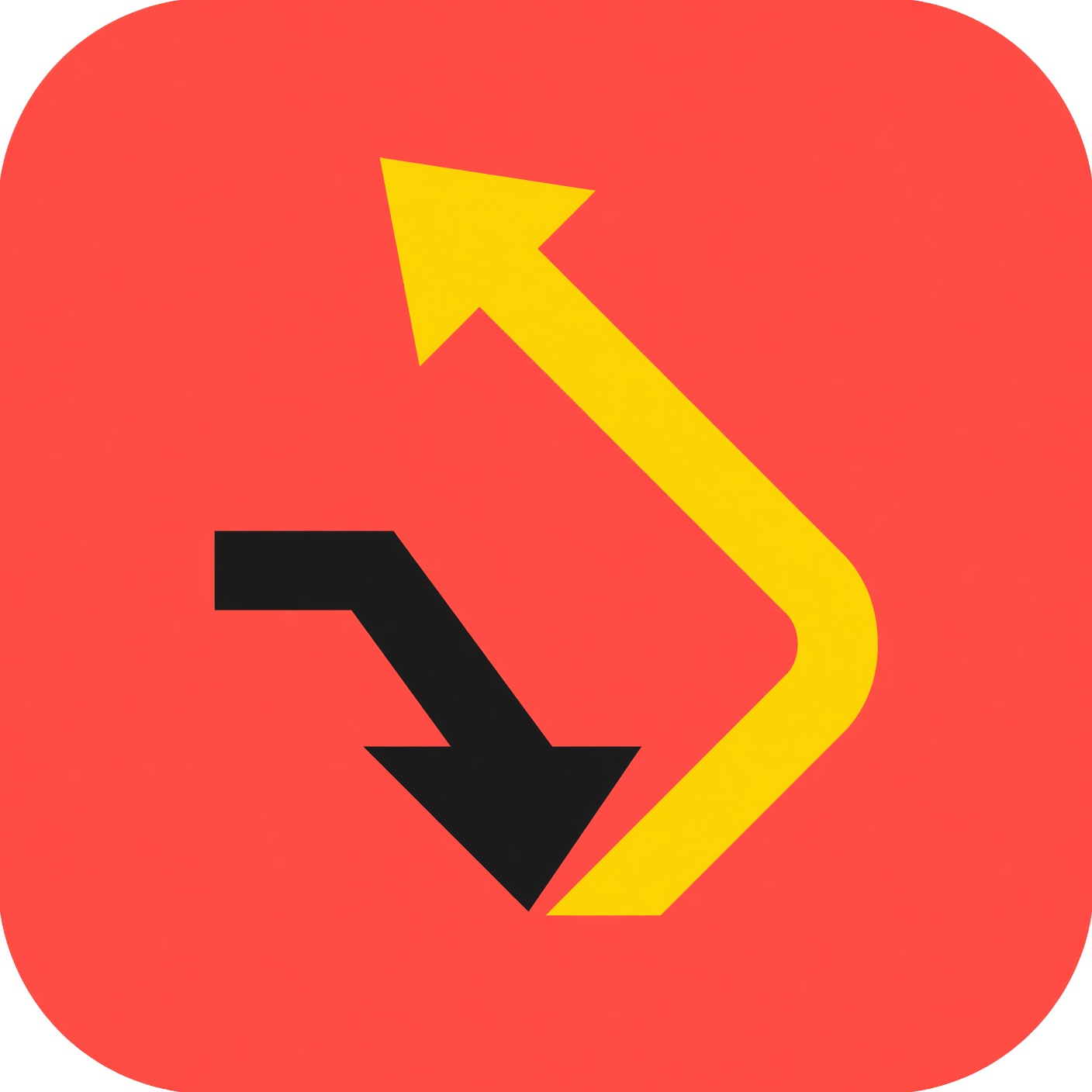 Restore mark. A short black drop and a longer yellow climb.
